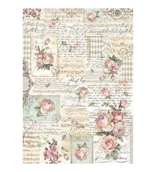 Decoupage Stamperia - A3 Rice Paper - Roses and Manuscripts
