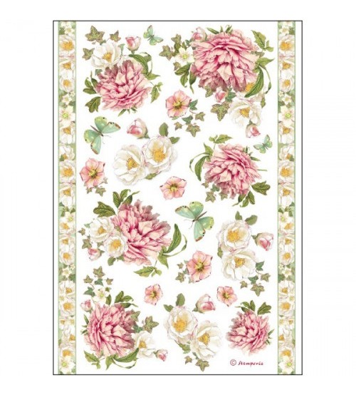 Decoupage Stamperia - A4 Rice Paper - Flowers & Borders - 21x29cms