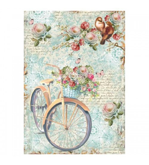 Decoupage Stamperia - A4 Rice Paper - Bike & Branch with flowers
